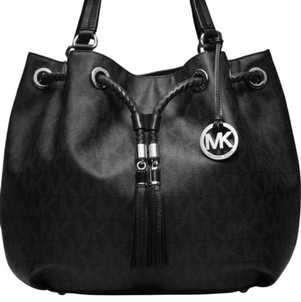 Authentic MK Leather Large Gathering Tote in Black